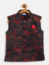 Boy's Maroon And Black Jacquard Nehru Jacket